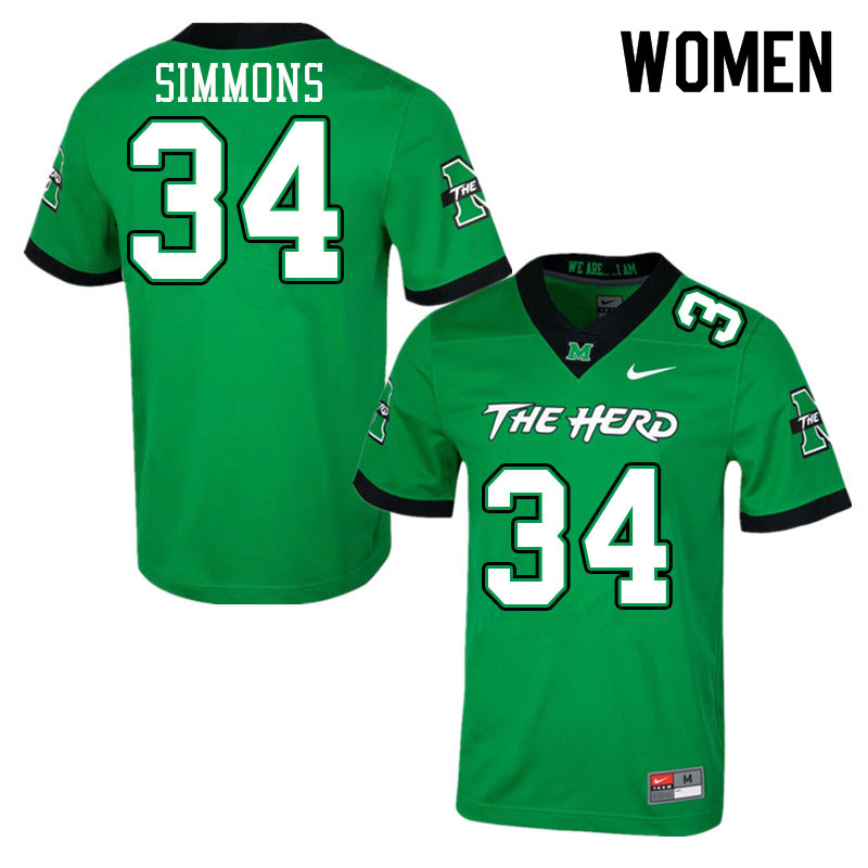 Women #34 Shane Simmons Marshall Thundering Herd College Football Jerseys Sale-Green